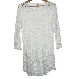 XCVI Long Sleeve Crochet Lace Eyelet White Top Size Medium